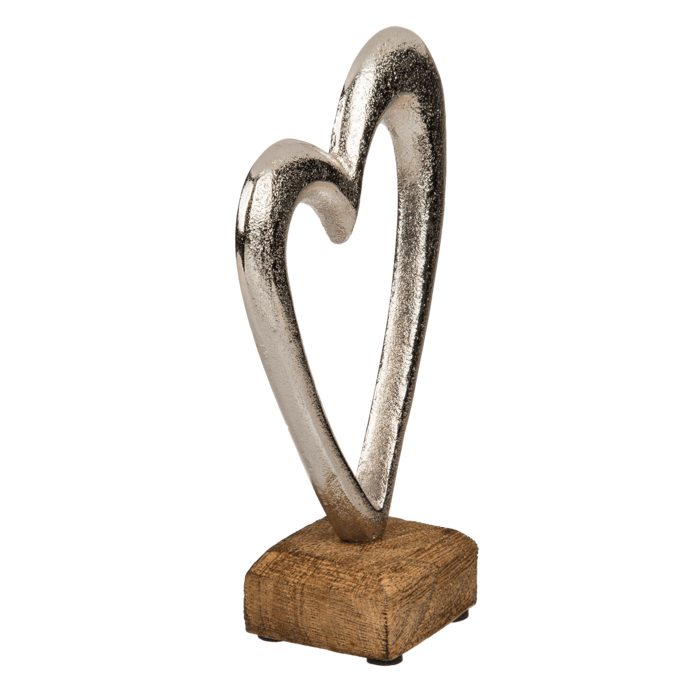 Metalhjerte på træfod, ca. 17 cm