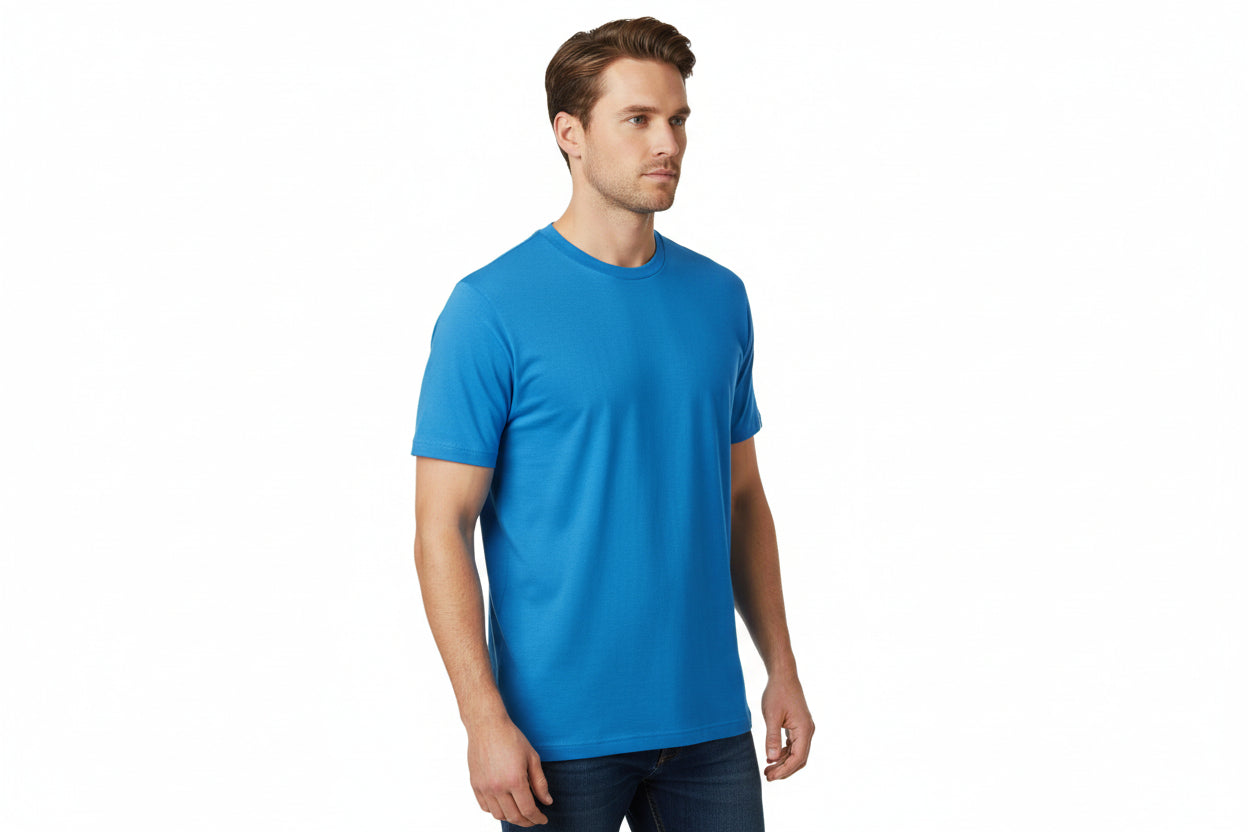 Blå t-shirt med rund hals til mænd
