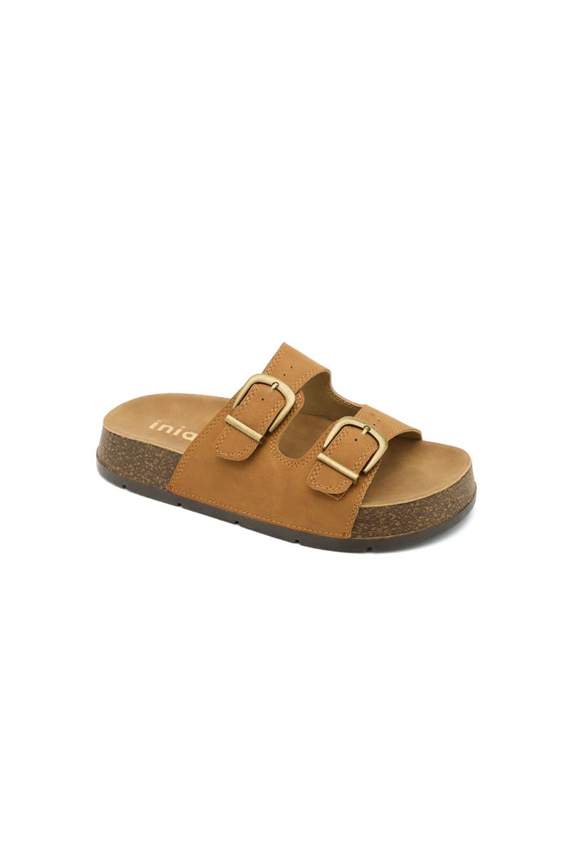 Plateau biosandal i lys brun nubuck – moderne komfort & justerbar pasform