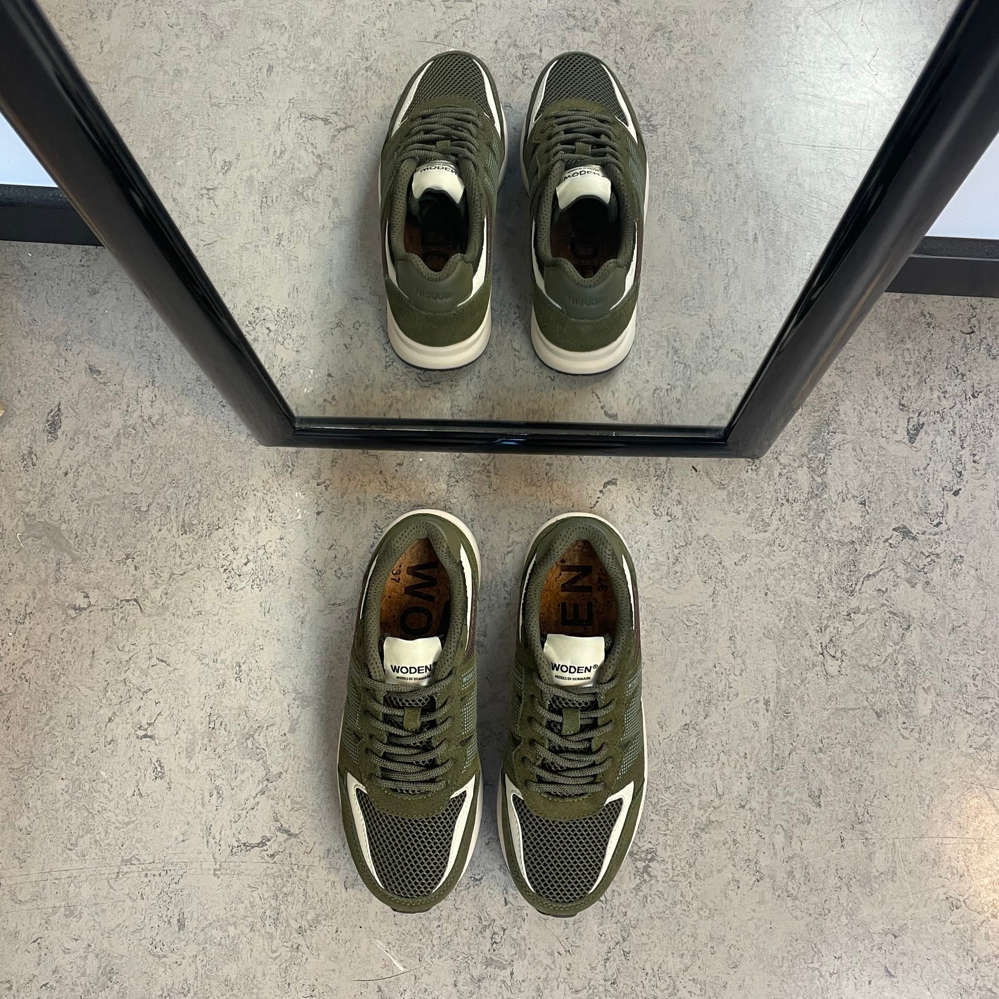 Woden Rigmor Open Mesh – mørk olivengrøn sneaker