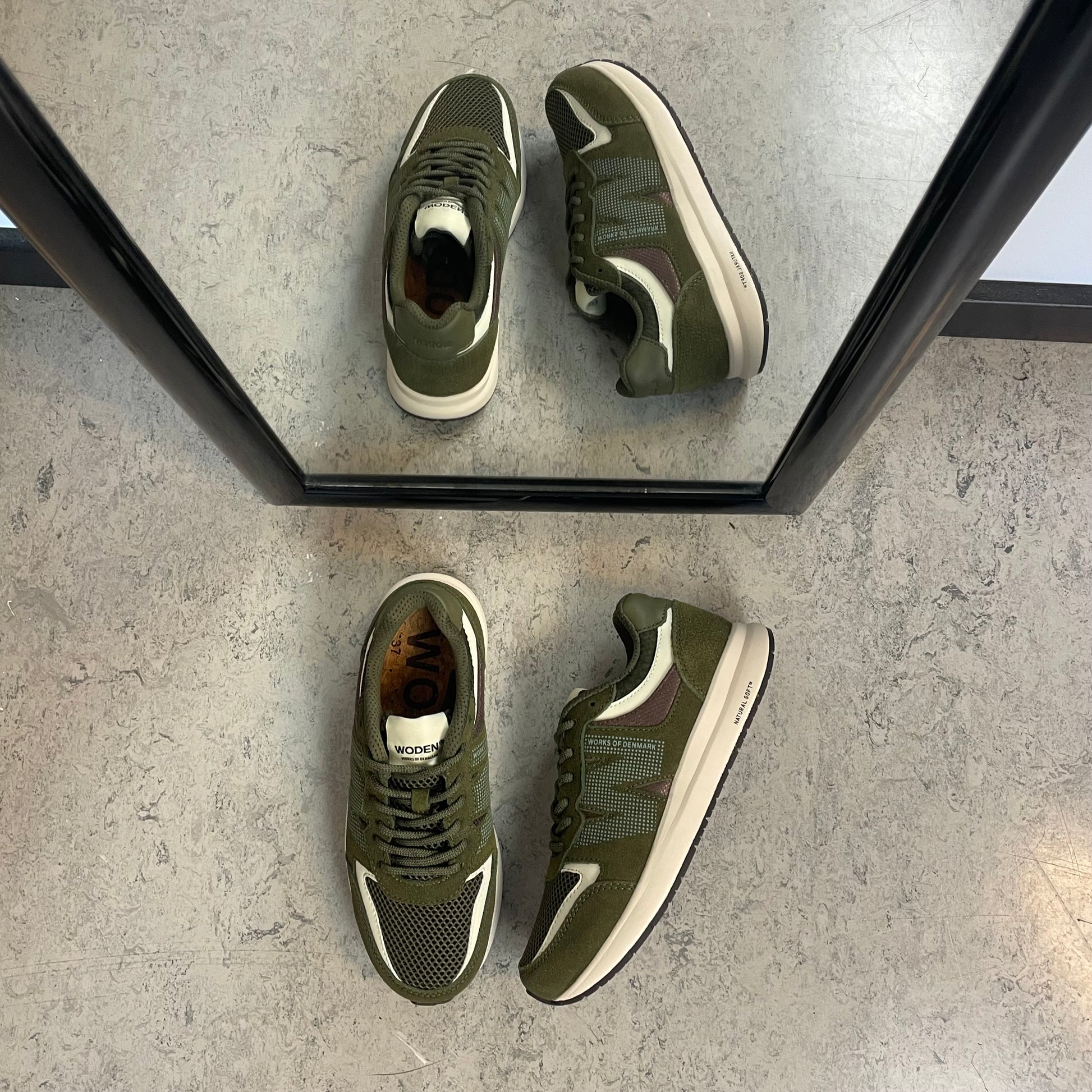Woden Rigmor Open Mesh – mørk olivengrøn sneaker