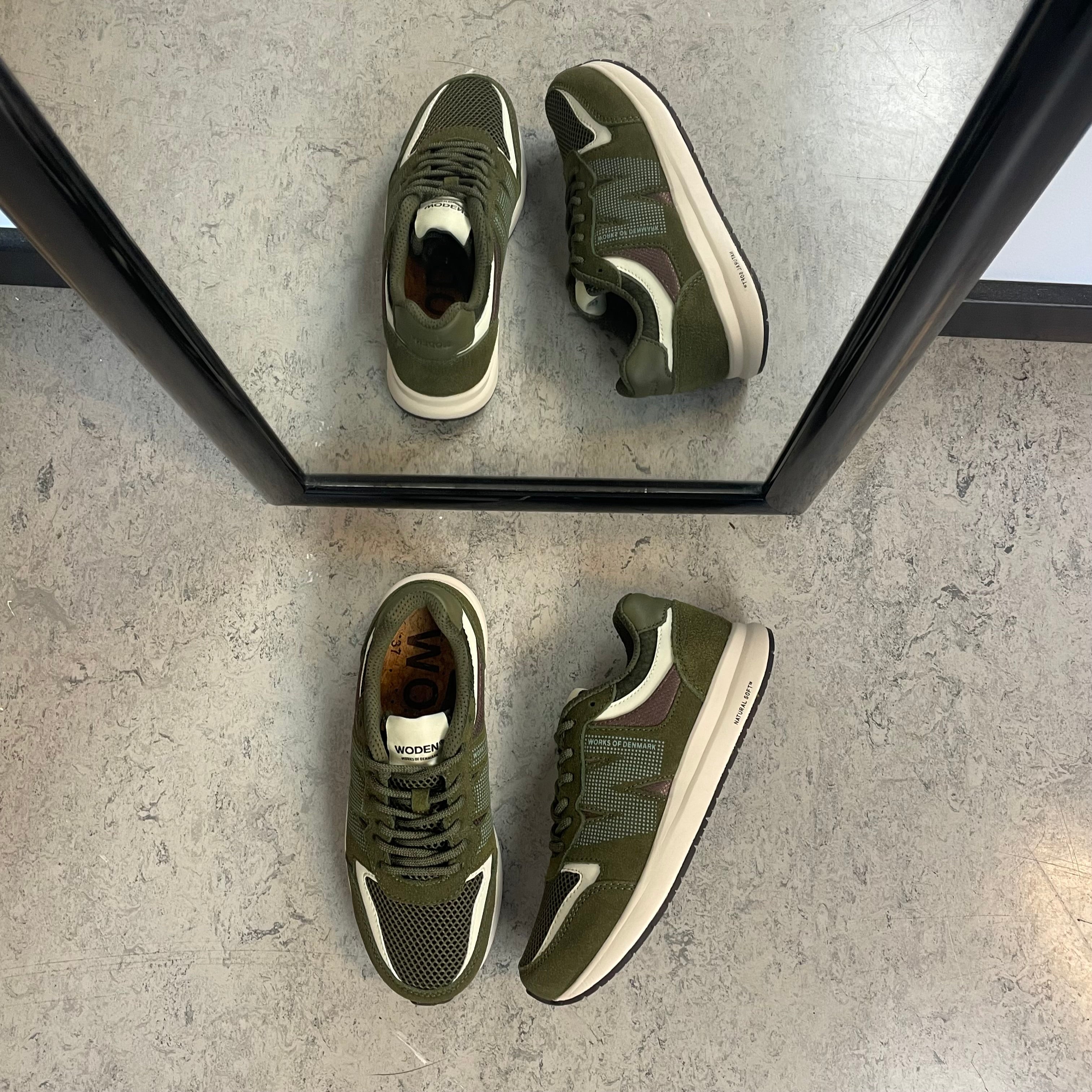 Woden Rigmor Open Mesh – mørk olivengrøn sneaker