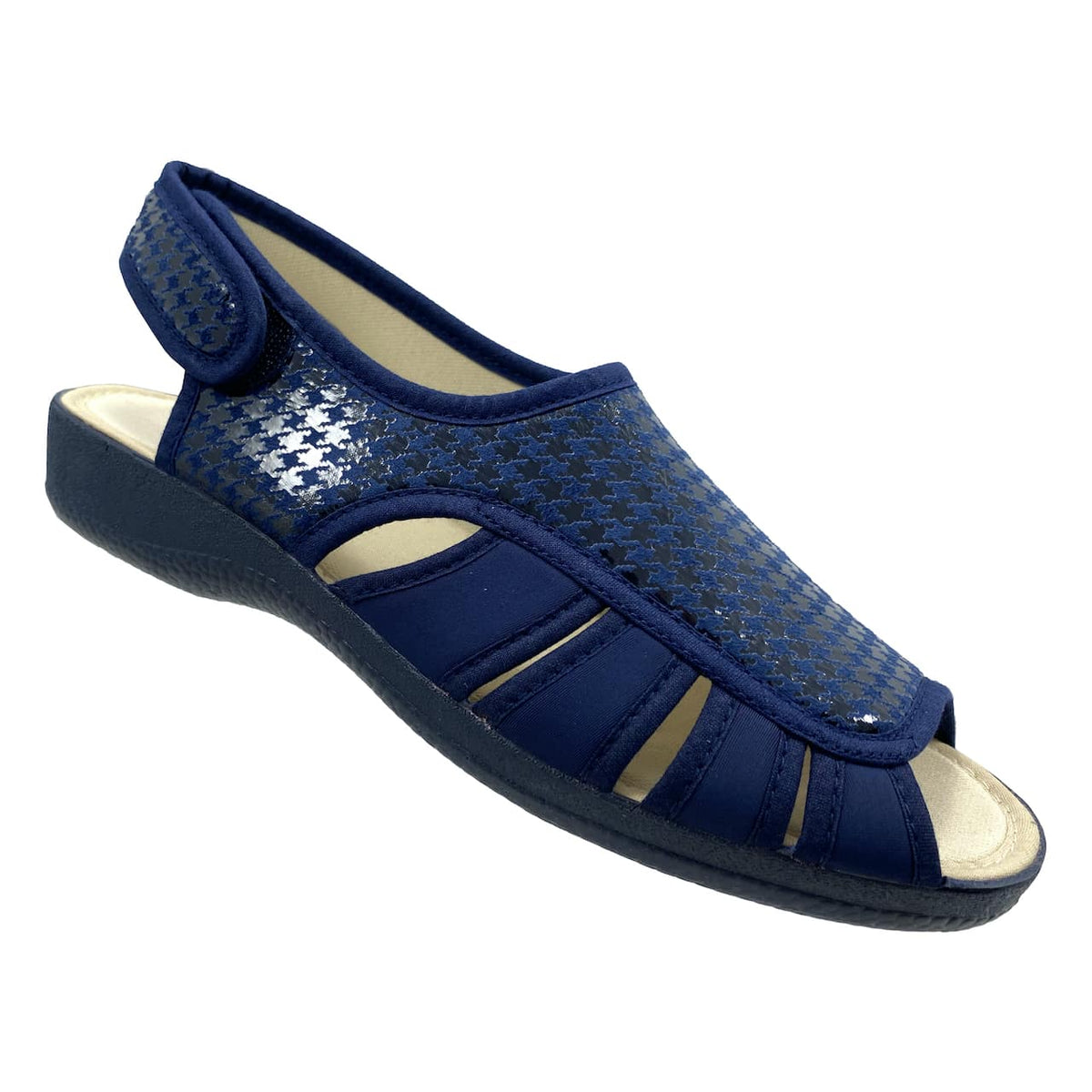 Navy komfortsandal med print