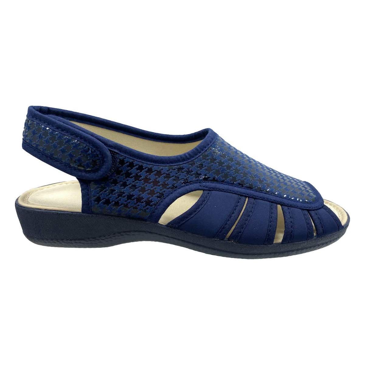 Navy komfortsandal med print