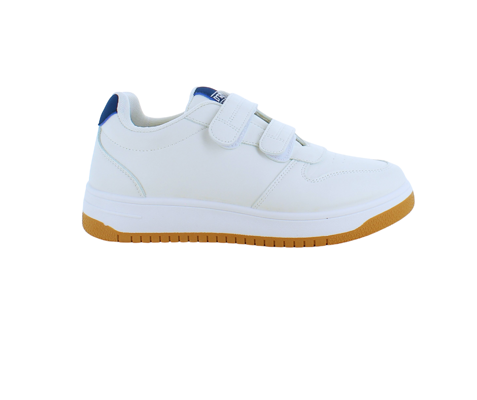 Hvid sko med velcroremme og ekstra stødabsorbering i hælen