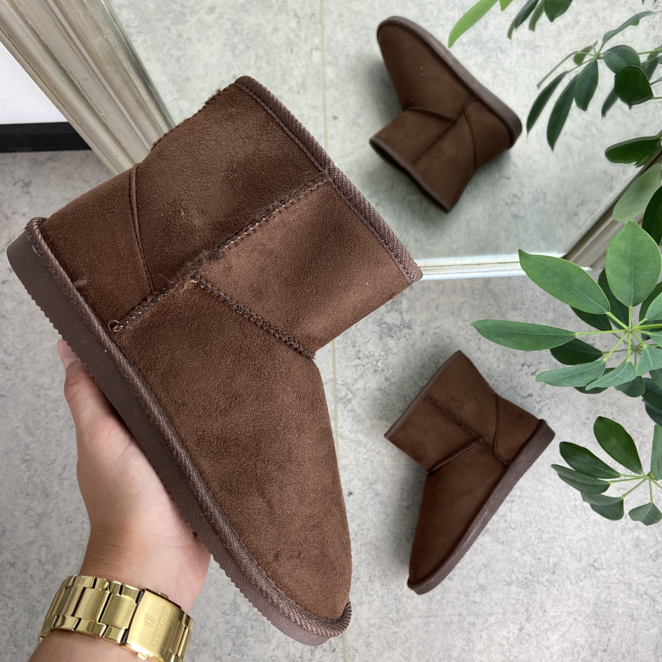 Mørkebrun bamsestøvle med blødt foer