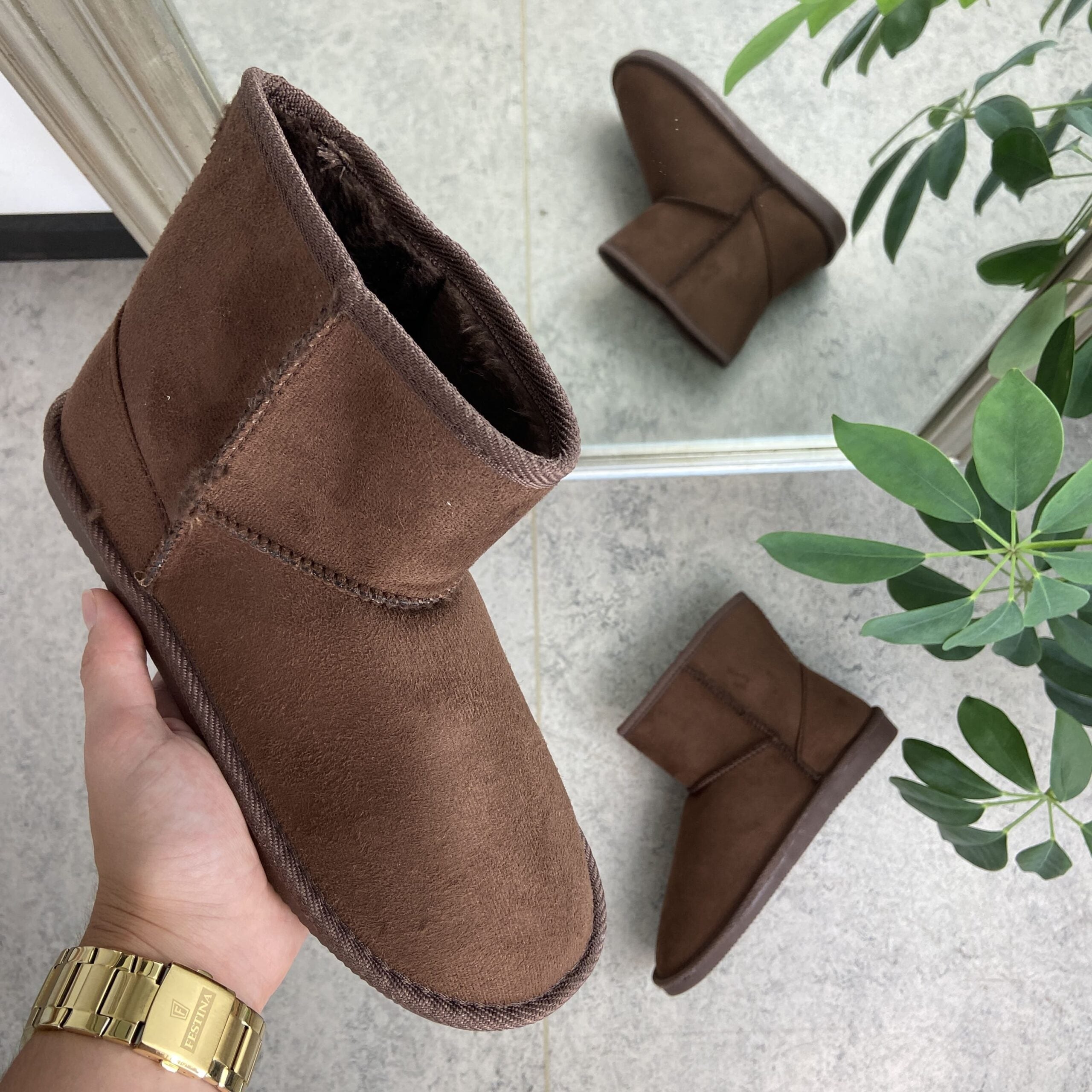 Mørkebrun bamsestøvle med blødt foer