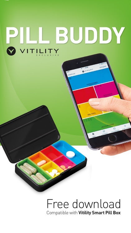 Pilleæske med huske app til telefonen.