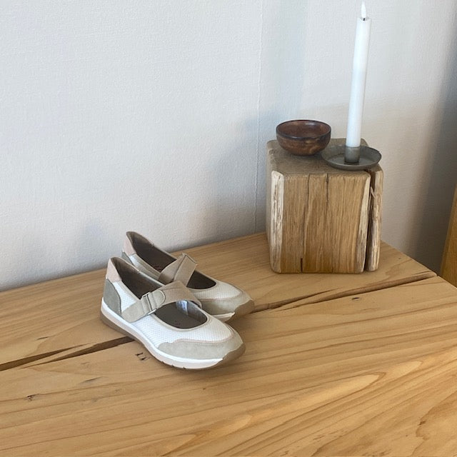 Relife ballerina sko med velcro – beige komfortsko med massageeffekt