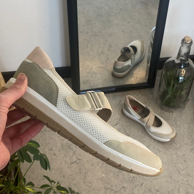 Relife ballerina sko med velcro – beige komfortsko med massageeffekt