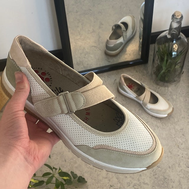 Relife ballerina sko med velcro – beige komfortsko med massageeffekt