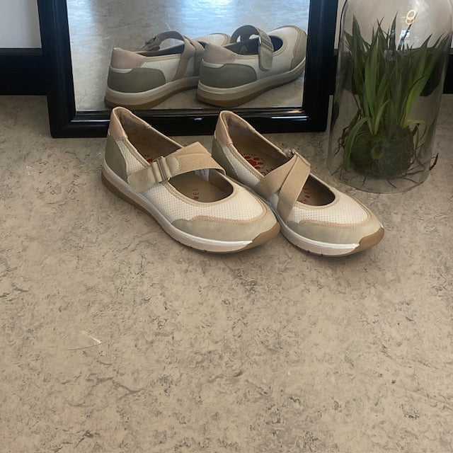 Relife ballerina sko med velcro – beige komfortsko med massageeffekt