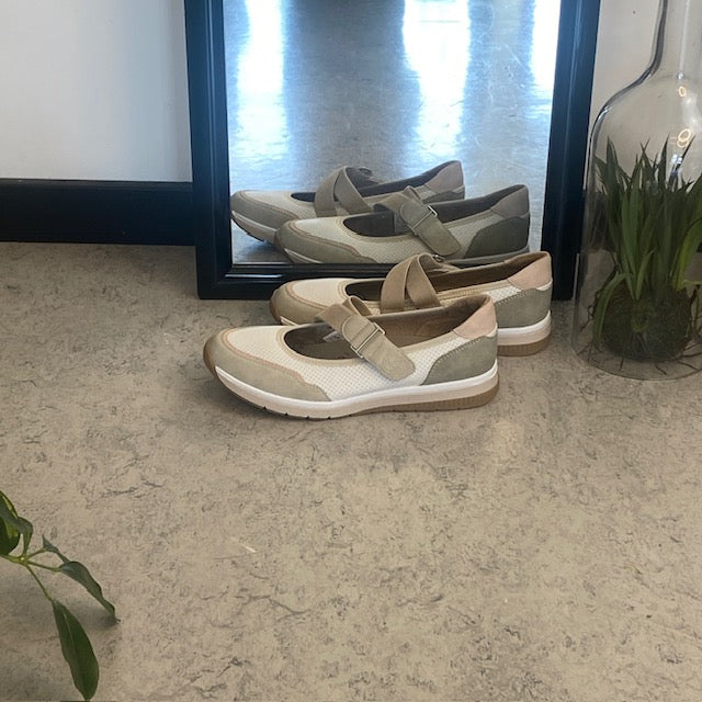 Relife ballerina sko med velcro – beige komfortsko med massageeffekt