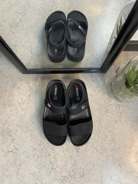 Sort sandal med to justerbare remme