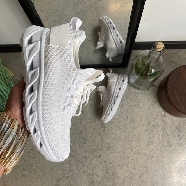 Hvide slip-on sko med strikoverdel