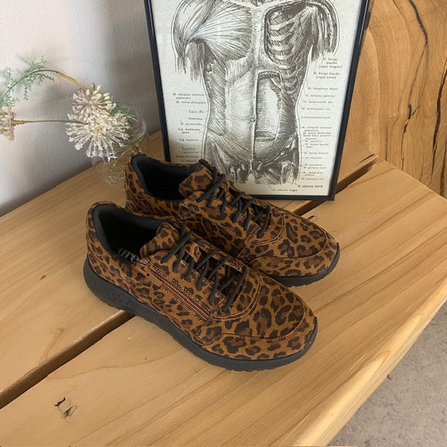 Green Comfort sko med leopardprint og dobbelt lukning