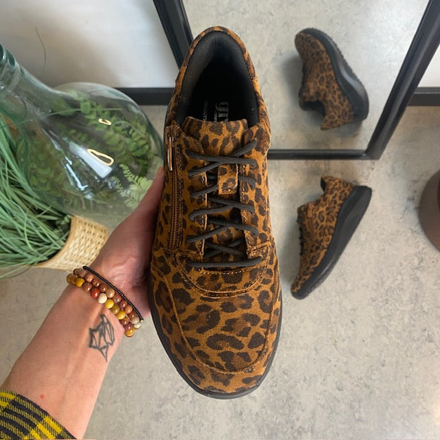 Green Comfort sko med leopardprint og dobbelt lukning