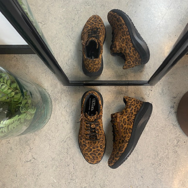 Green Comfort sko med leopardprint og dobbelt lukning