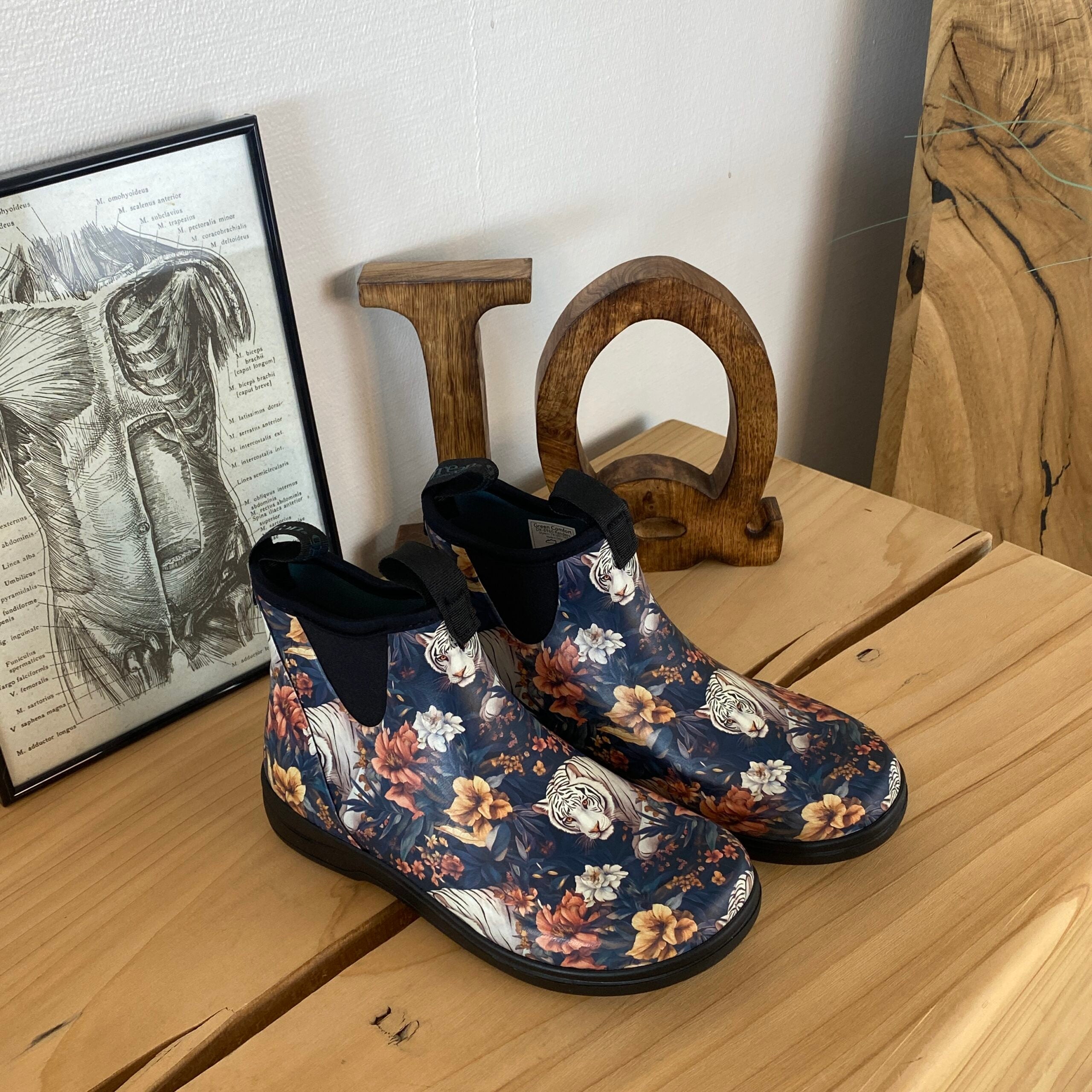 Green Comfort gummistøvle i tigerprint med svangstøtte