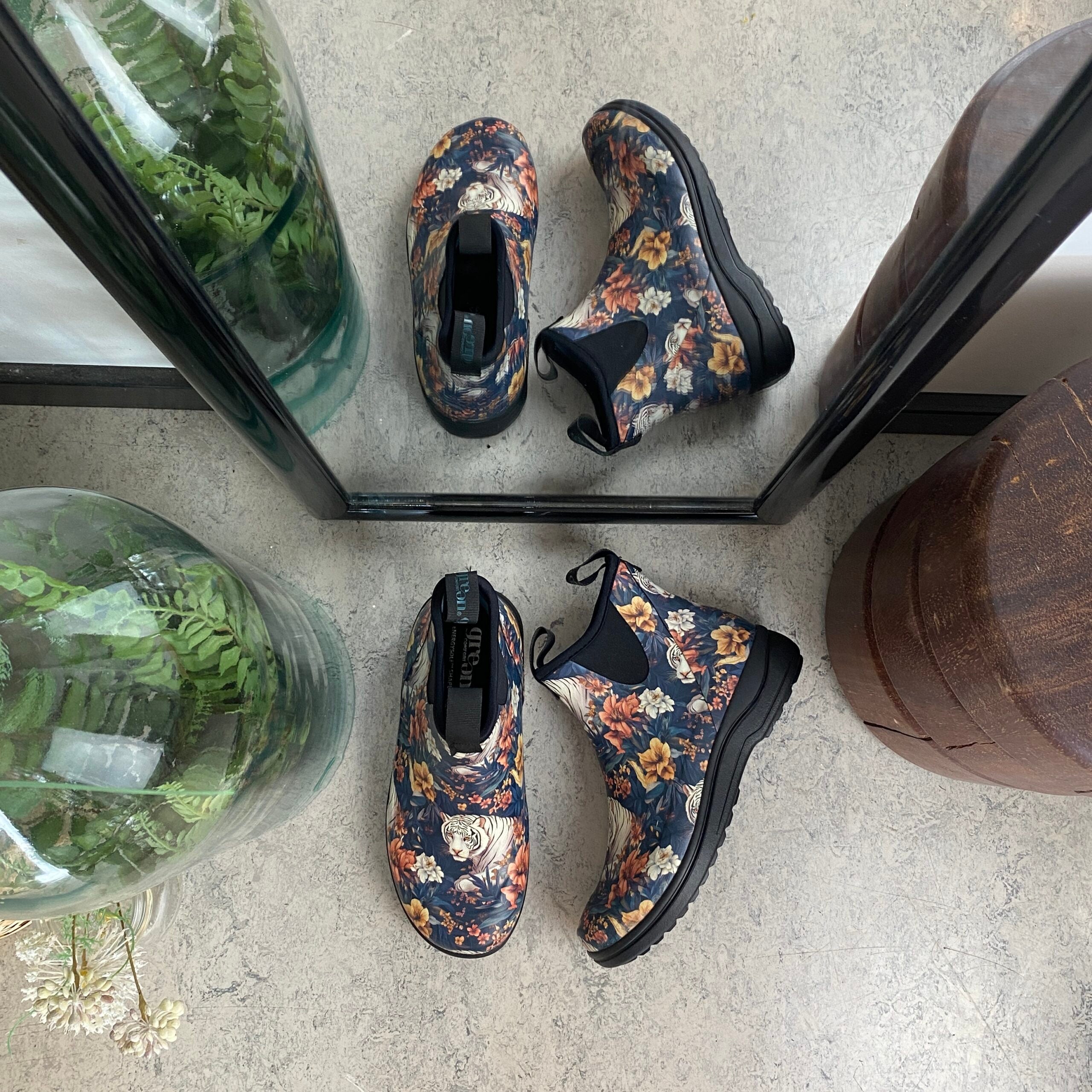 Green Comfort gummistøvle i tigerprint med svangstøtte