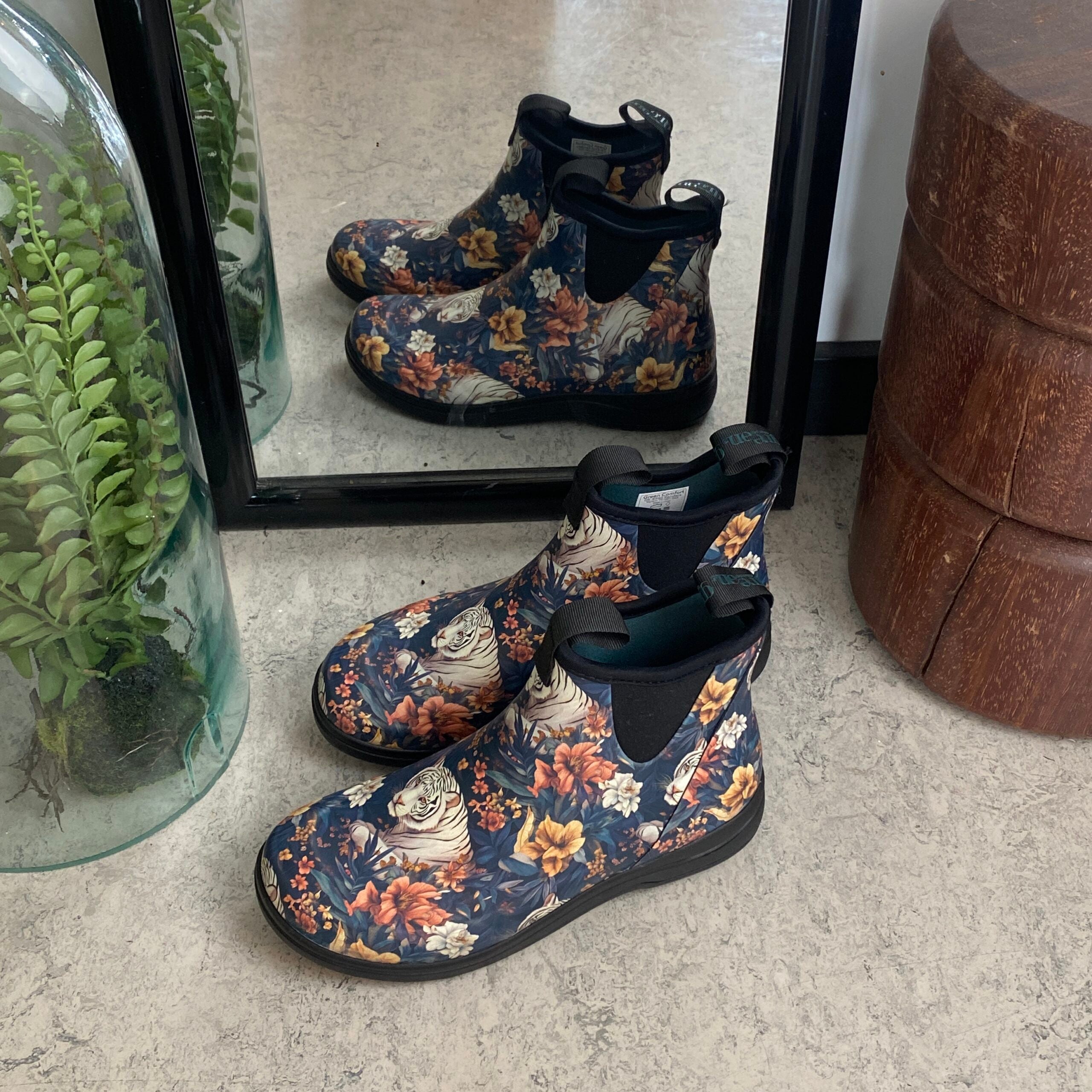 Green Comfort gummistøvle i tigerprint med svangstøtte