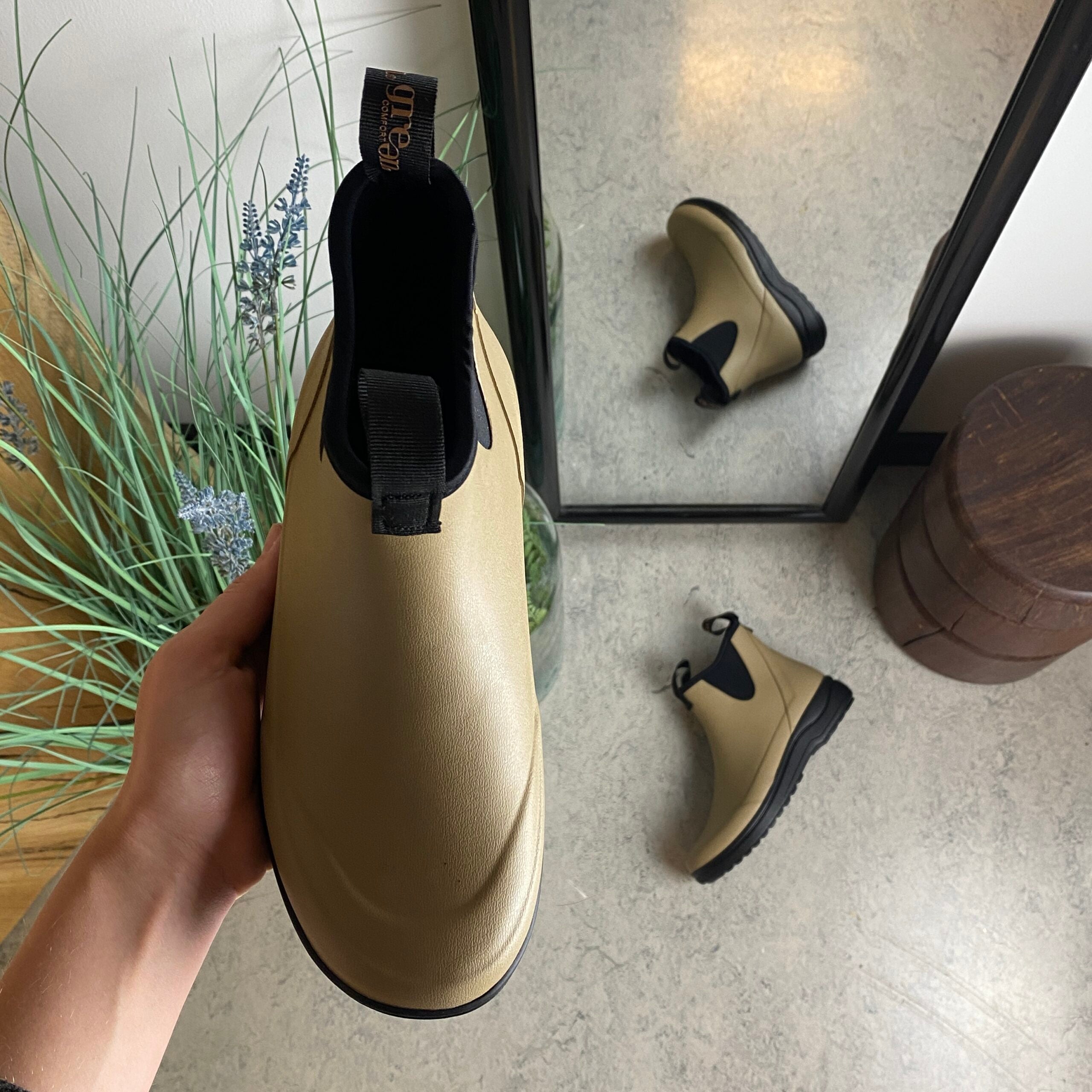 Green Comfort gummistøvle i beige med svangstøtte