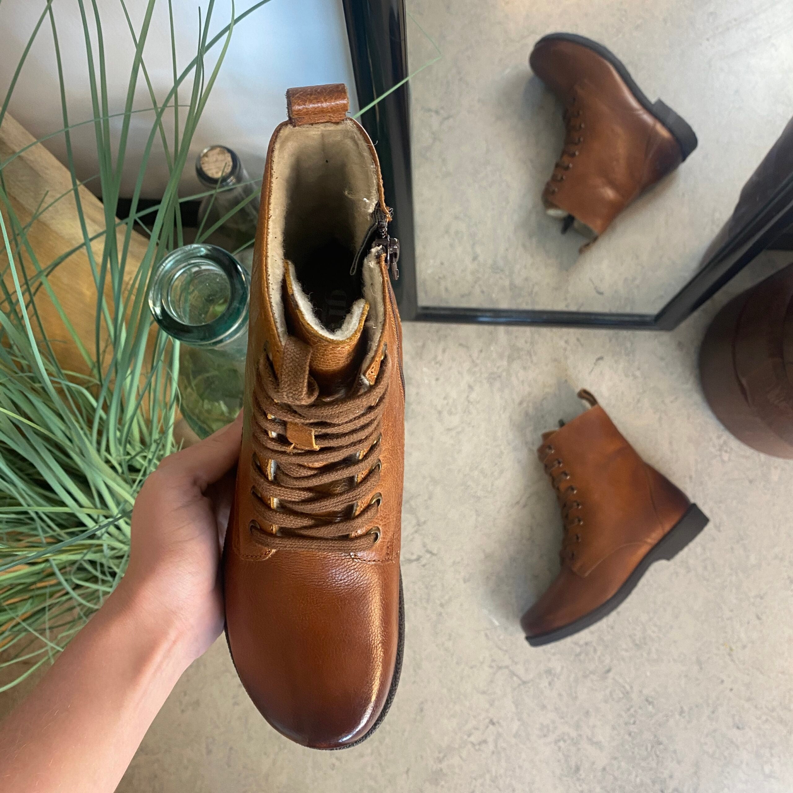 Green Comfort vinterstøvle med uldfor i congnac