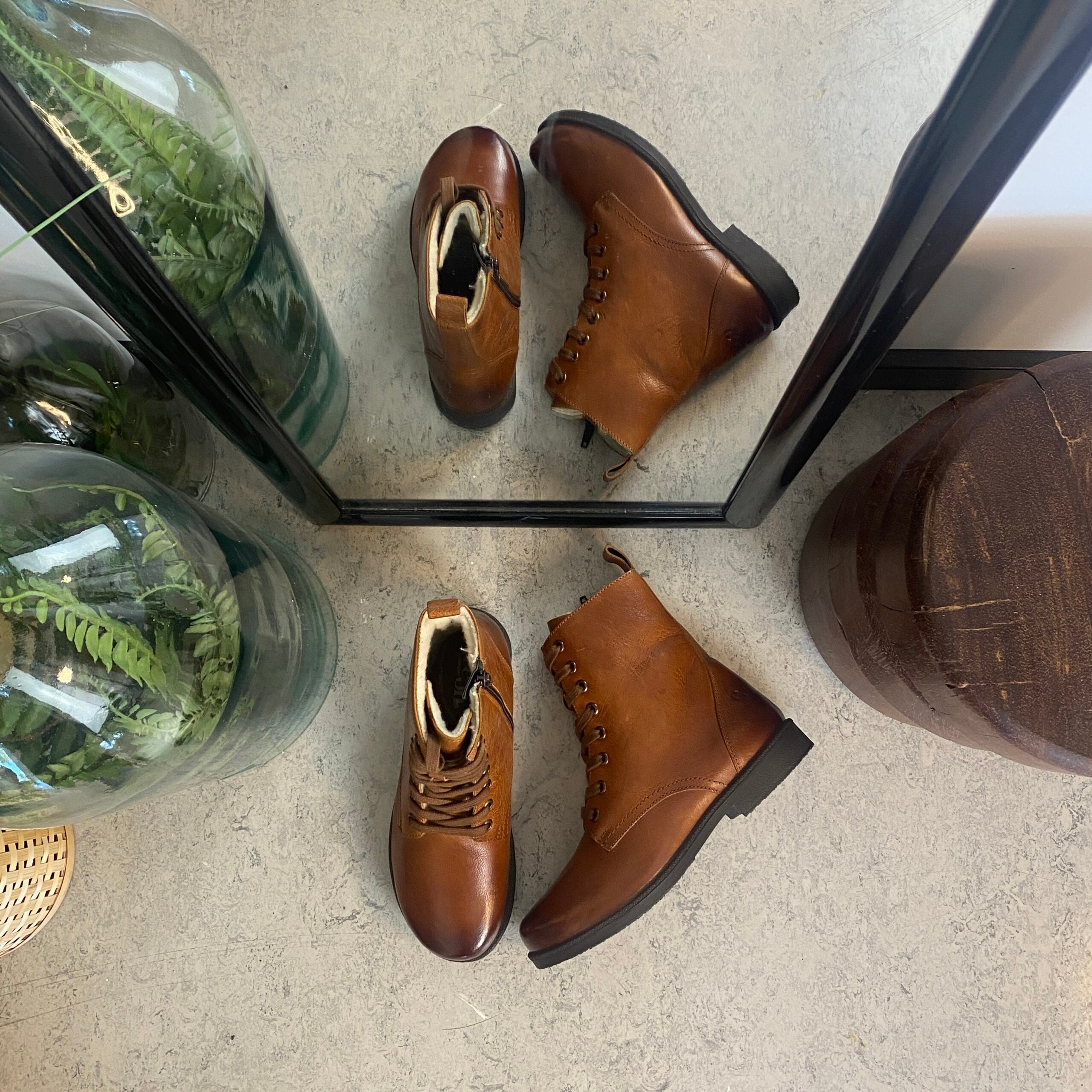 Green Comfort vinterstøvle med uldfor i congnac