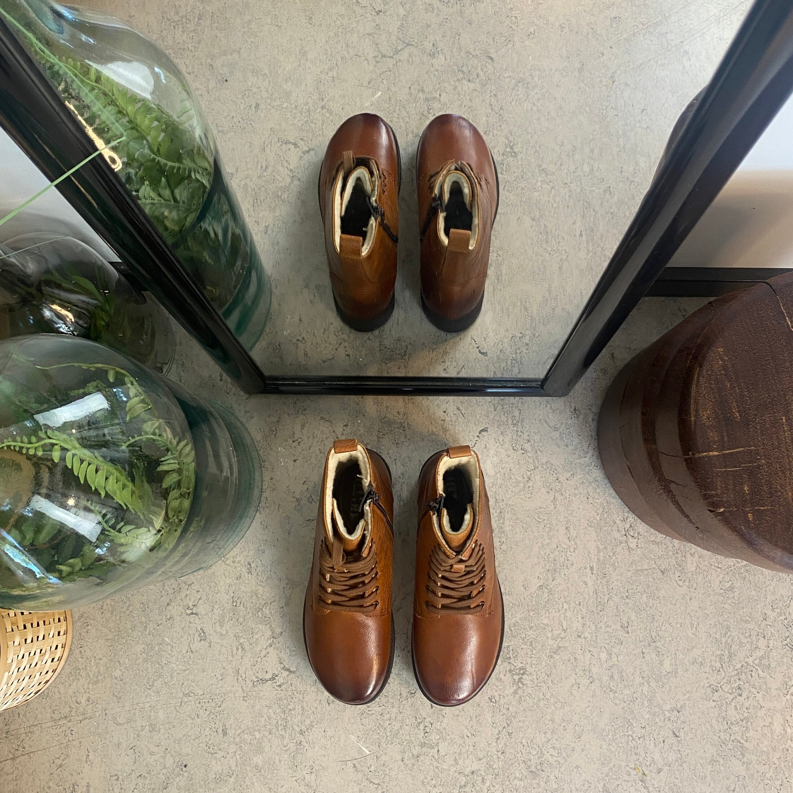 Green Comfort vinterstøvle med uldfor i congnac