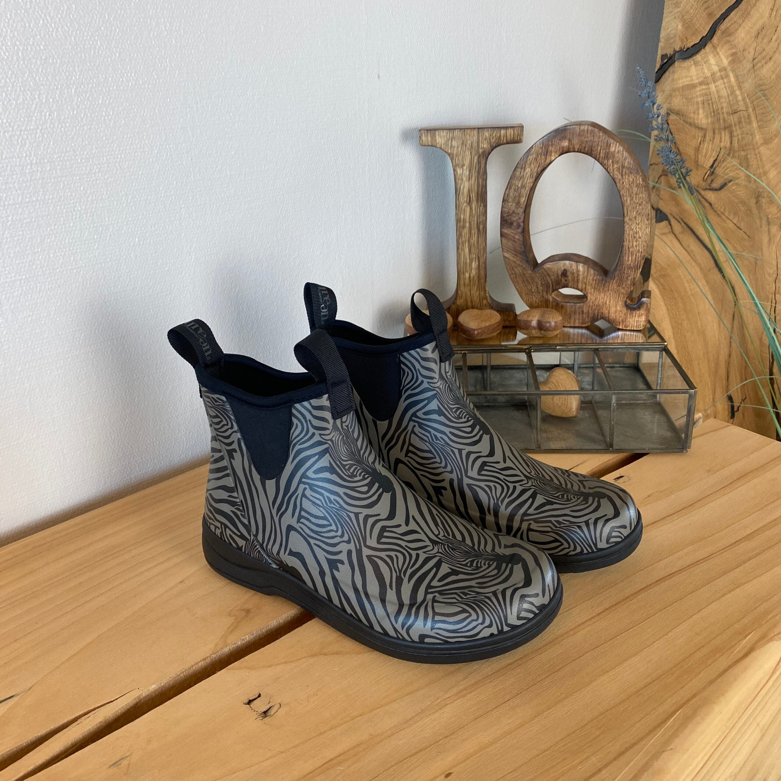 Green Comfort gummistøvle i zebraprint med svangstøtte