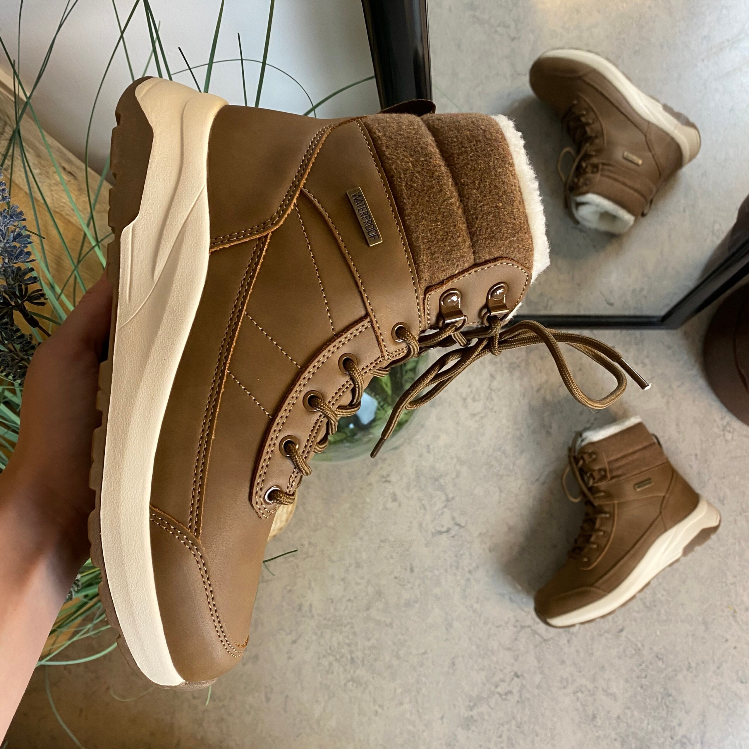 Vandtæt, brun vinterstøvle med fleece for