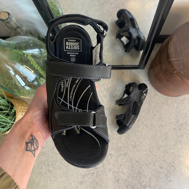 Sort skridsikker arbejdssandal