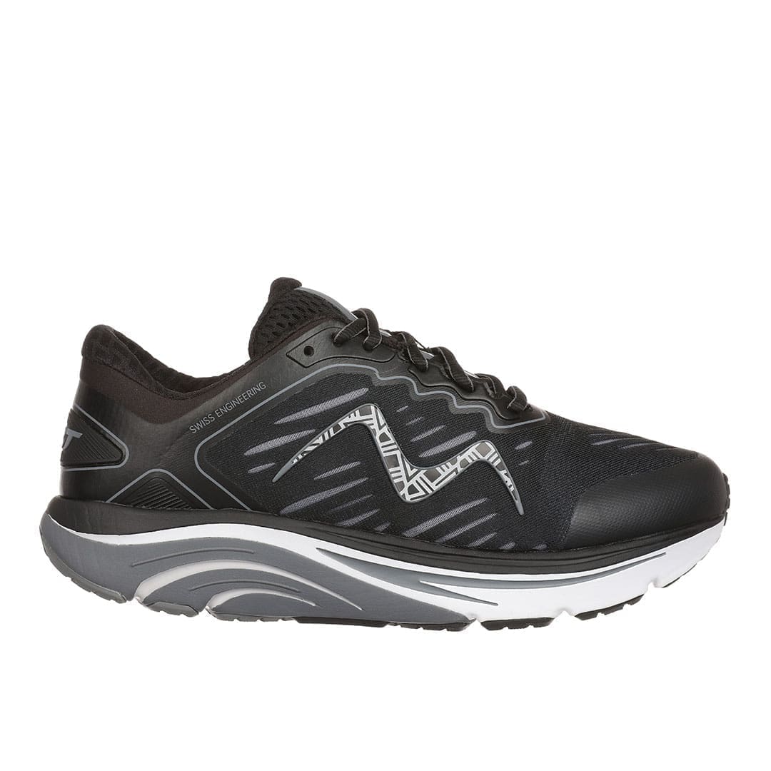 Sort og grå MBT Colorado herre sneakers med rullesål og mesh-overdel på hvid baggrund.