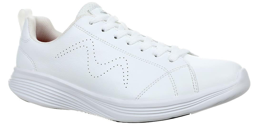 Hvid MBT Ren herre sneaker i skind med ergonomisk rullesål og perforeret logo på siden.