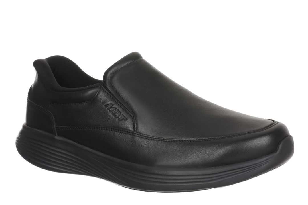 Sort MBT SF-2000 herresko i skind med ergonomisk Modena-sål og praktisk slip-on design til hverdag.