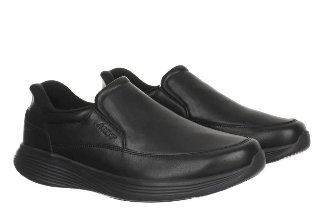 Sorte MBT SF-2000 slip-on herresko i læder med Modena-sål for optimal komfort og kropsholdning.
