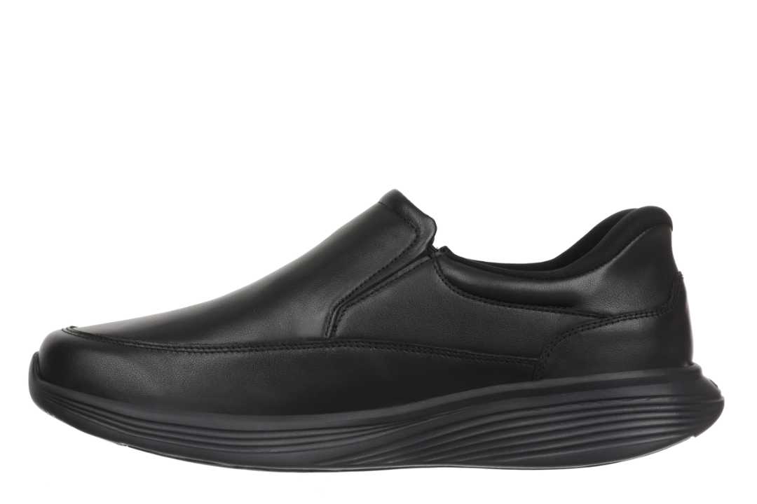 Sort MBT SF-2000 herresko i læder med Modena-rullesål. Elegant slip-on design til hverdag og arbejde.