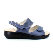 Blå bred skind sandal med velcro