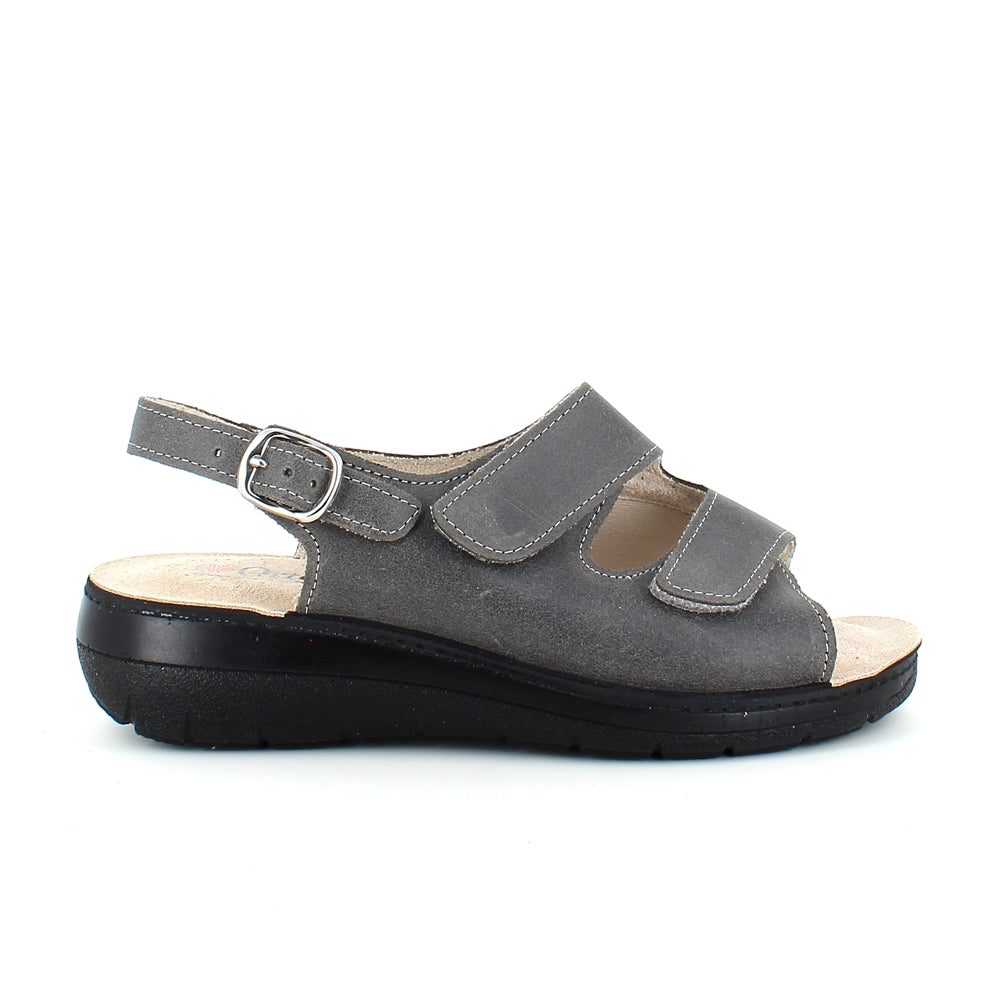 Grå bred skindsandal til knyster