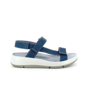 Blå skindsandal med tre justerbare remme og svangstøtte