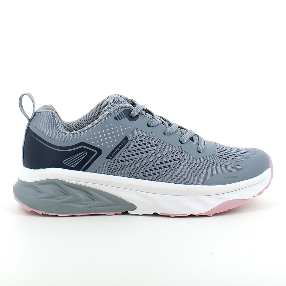 Grå sko fra Endurance med smarte detaljer og god stødabsorbering.