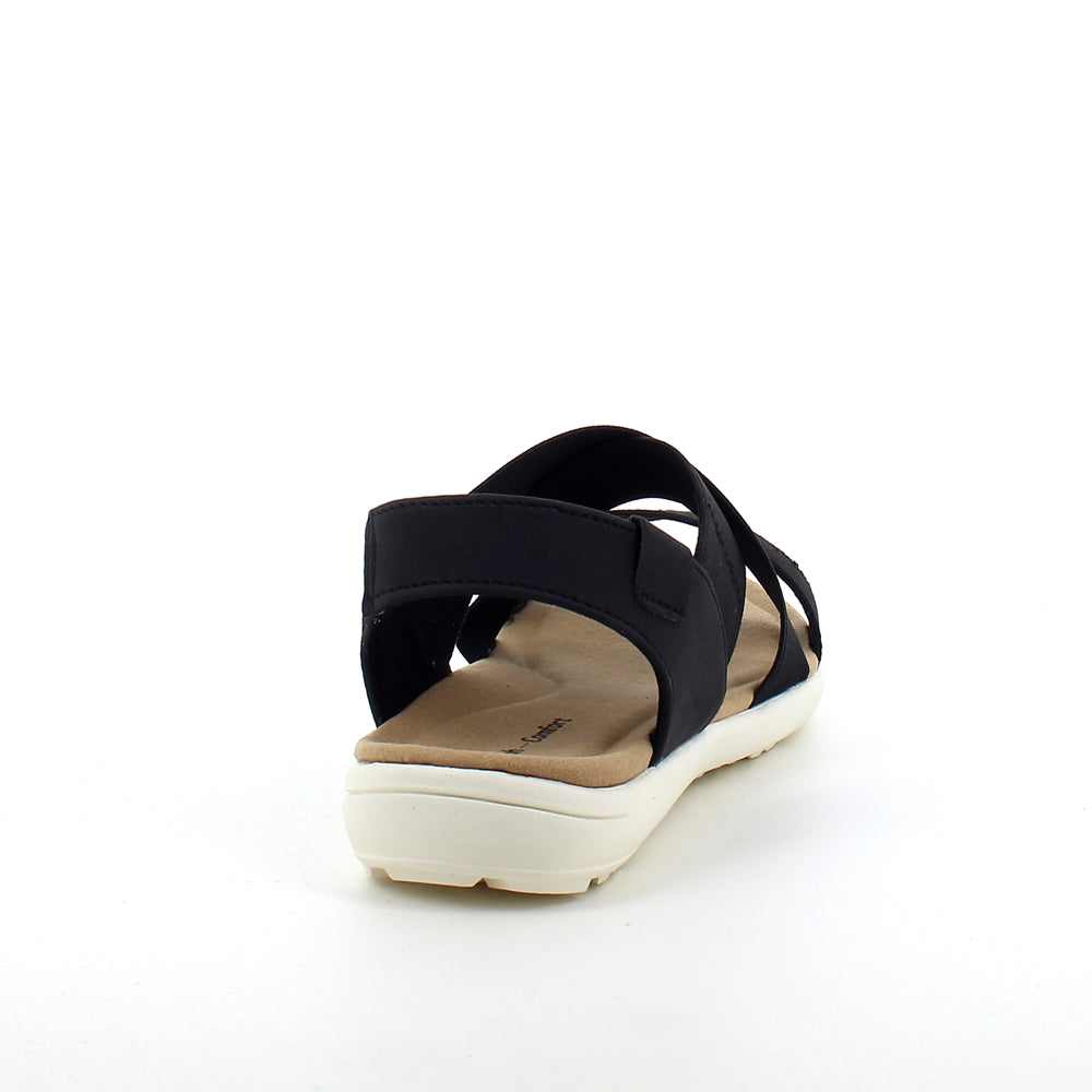 Sort sandal med bred elastik over vristen