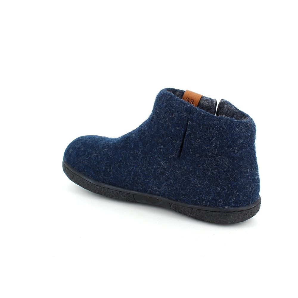 Høj blå hjemmesko i uld med skridhæmmende såler fra Green Comfort