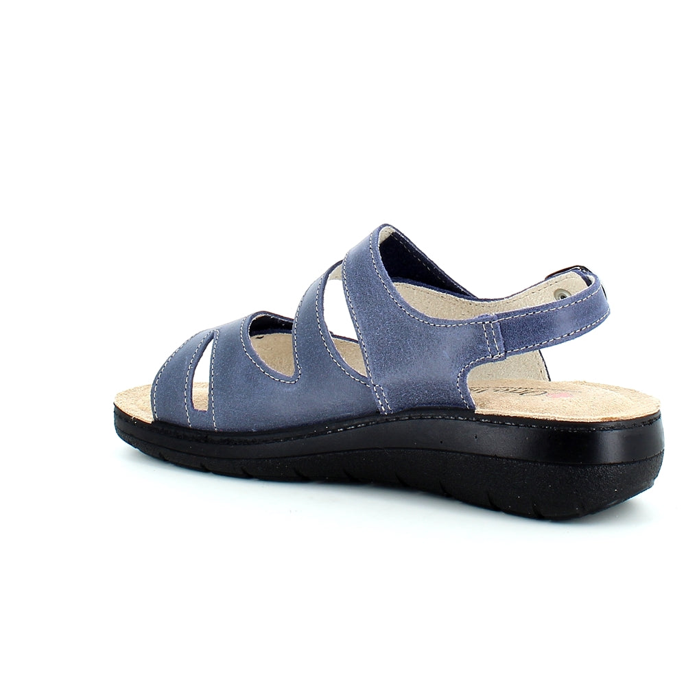 Blå bred skind sandal med velcro