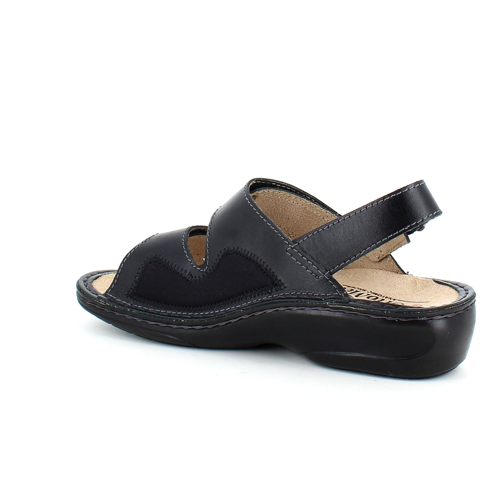 Sort bred skind sandal med velcro