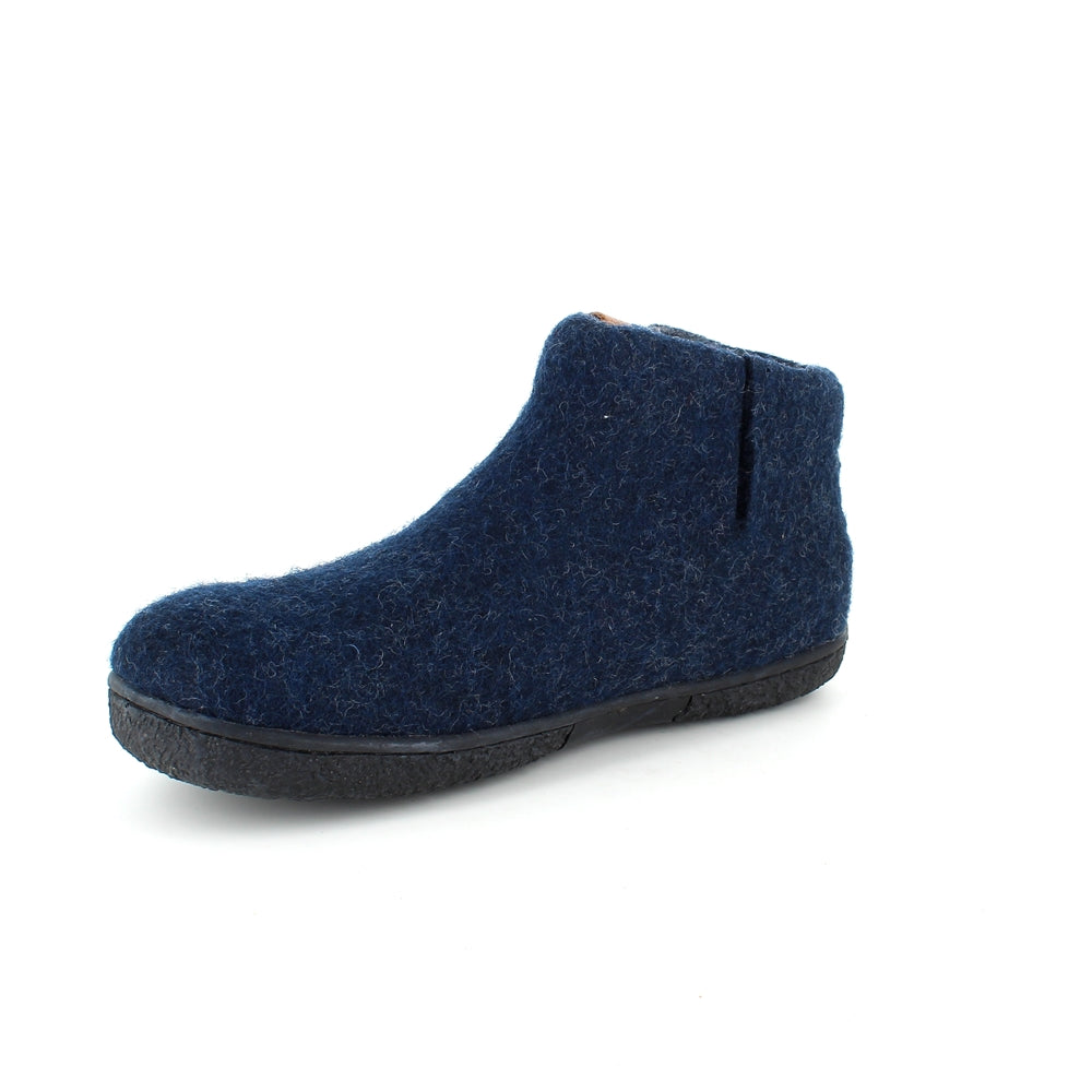 Høj blå hjemmesko i uld med skridhæmmende såler fra Green Comfort