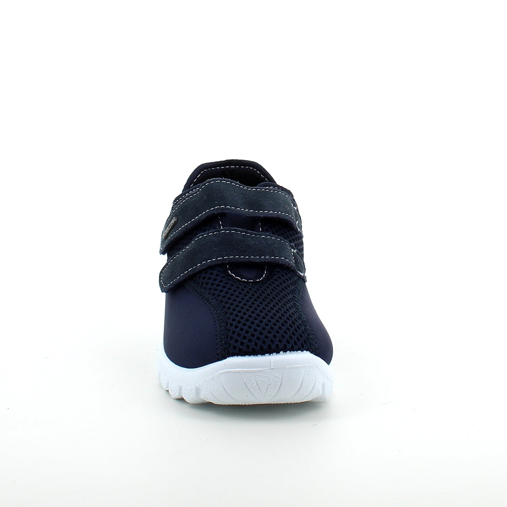 Blå fleksibel sko med skridhæmmende såler