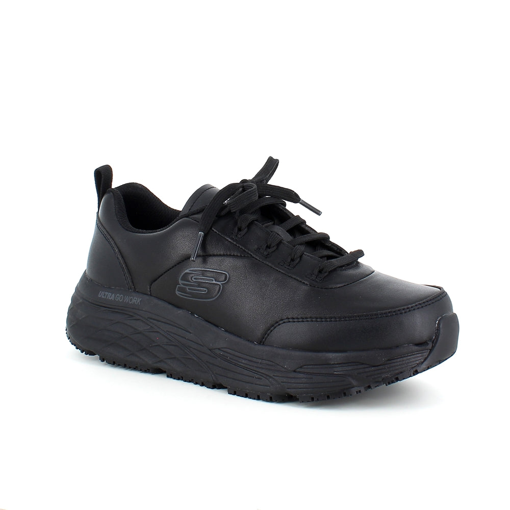 Skechers Work i sort skind med max cushioning såler