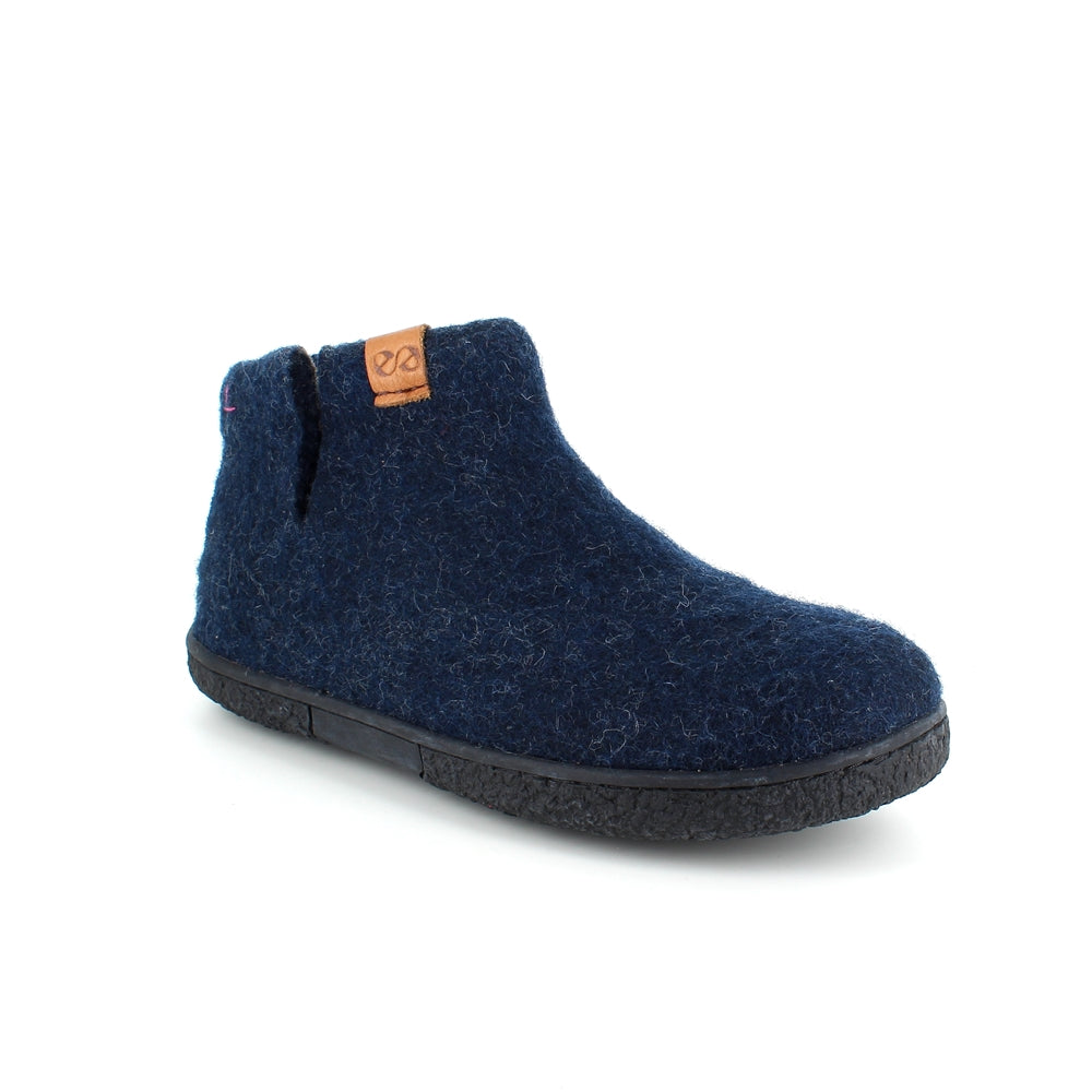 Høj blå hjemmesko i uld med skridhæmmende såler fra Green Comfort