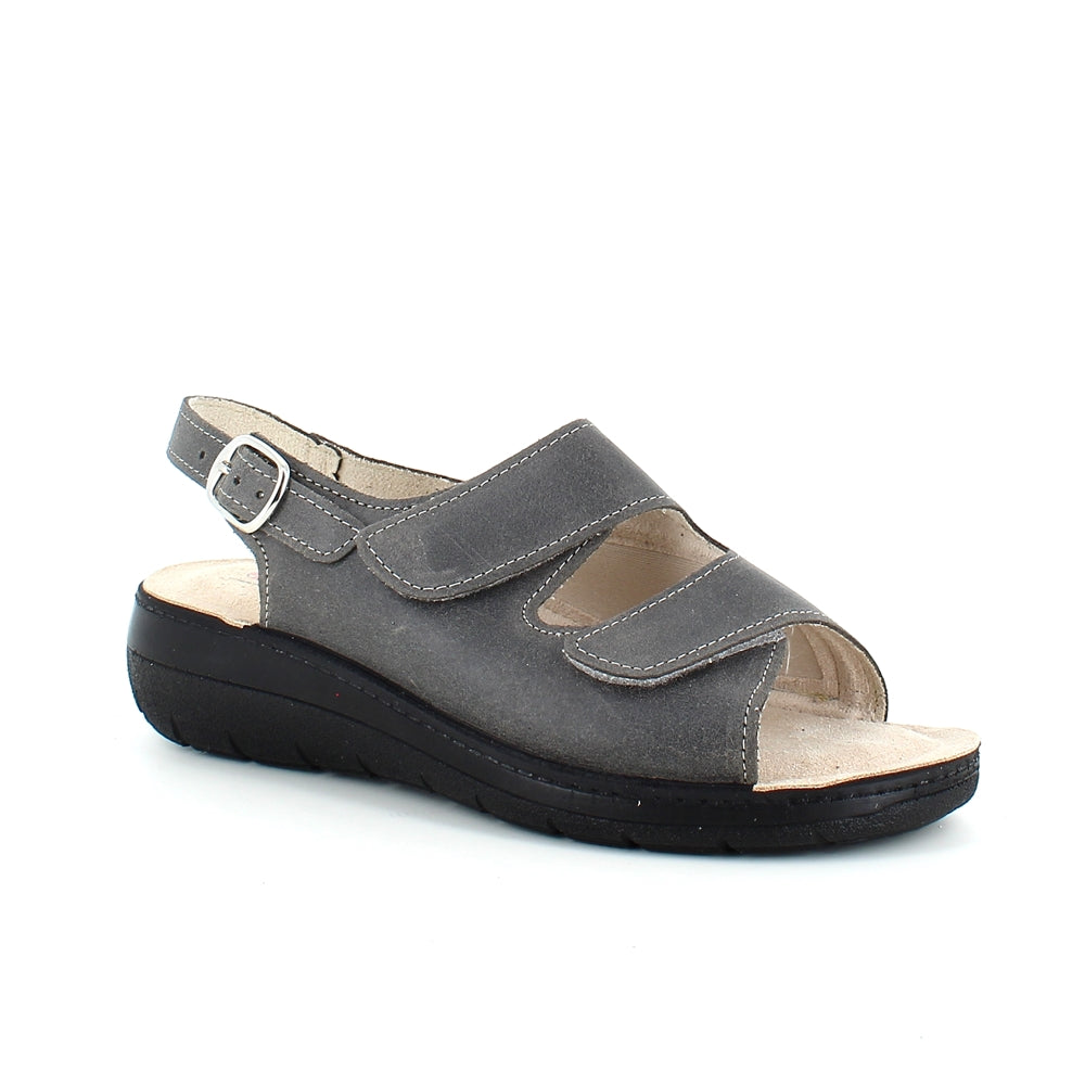 Grå bred skindsandal til knyster